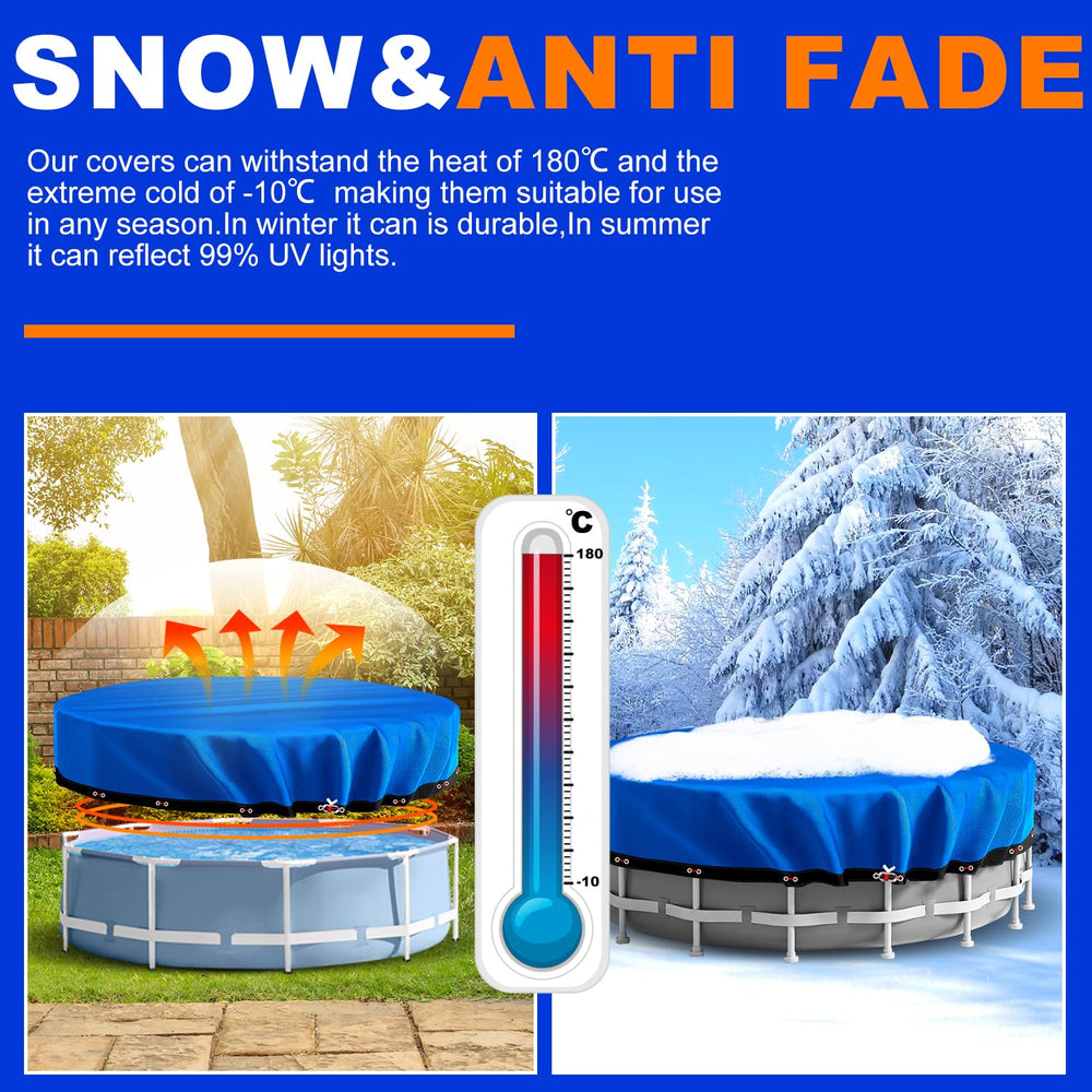 Aibiley pool cover installed in snowy yard protecting pool from debris