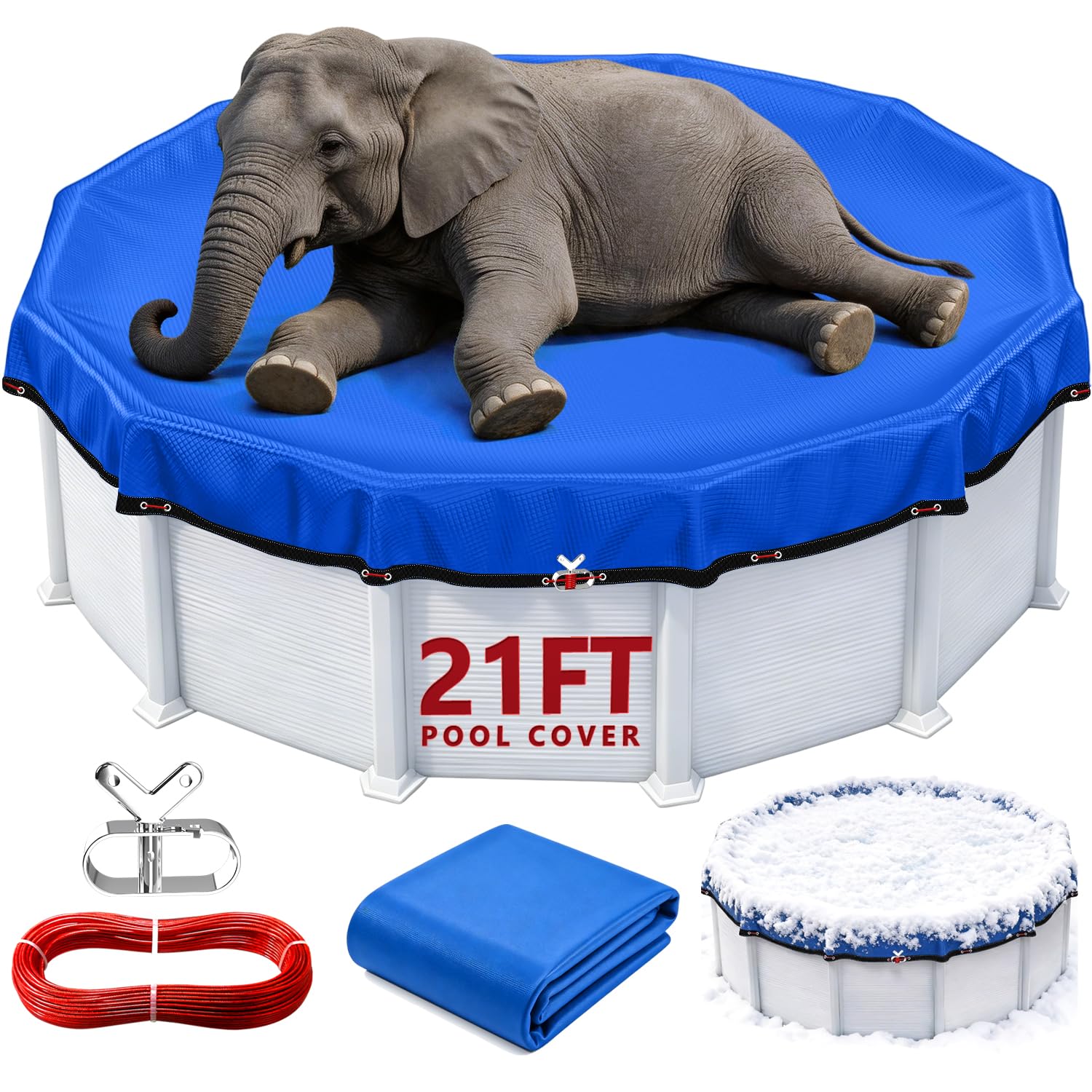 Aibiley front view of 25ft round pool cover showing full coverage benefit