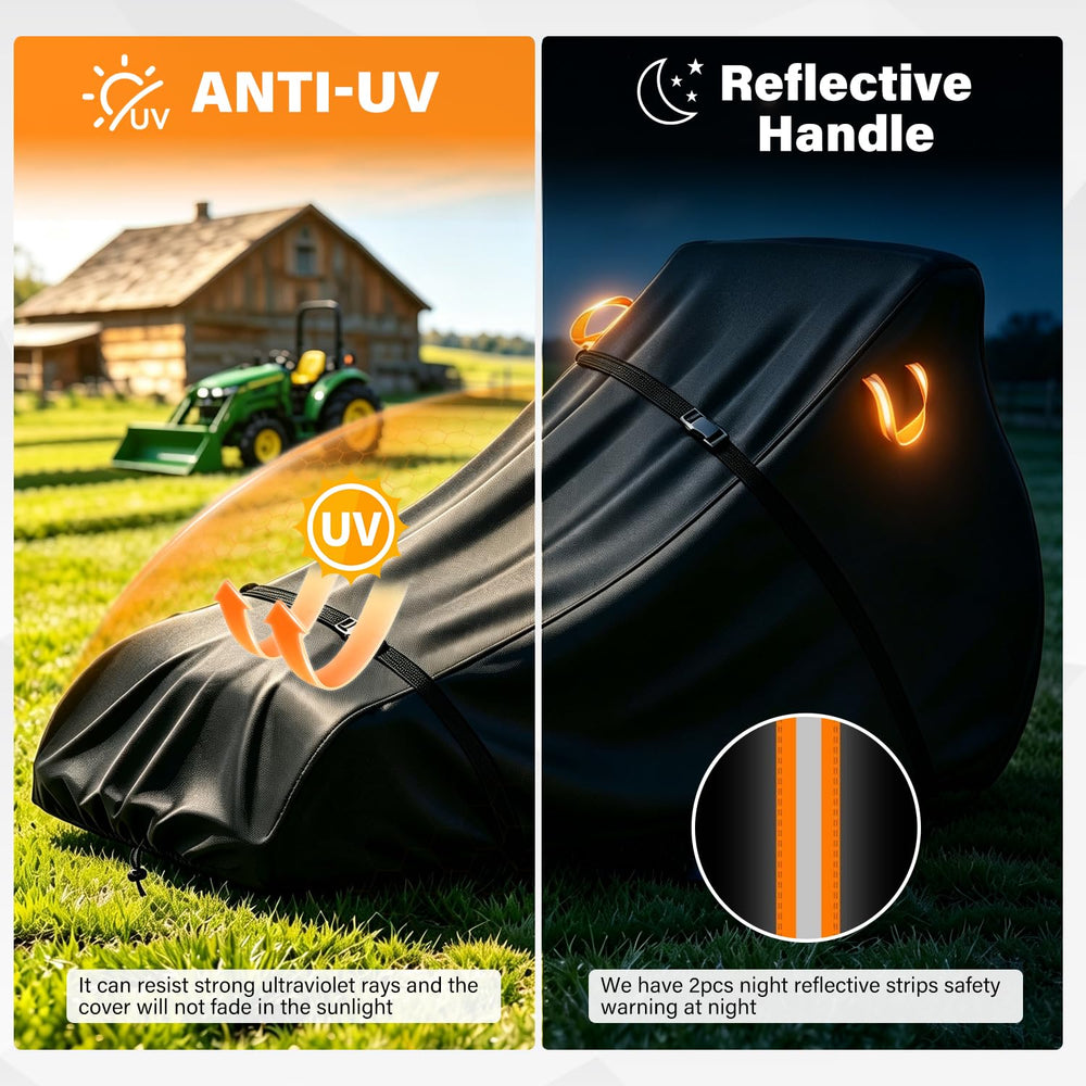 Aibiley cover on tractor with measurement cues for sizing confidence