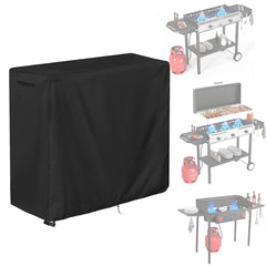Aidetech front view of cover protecting two-burner stove; weather protection