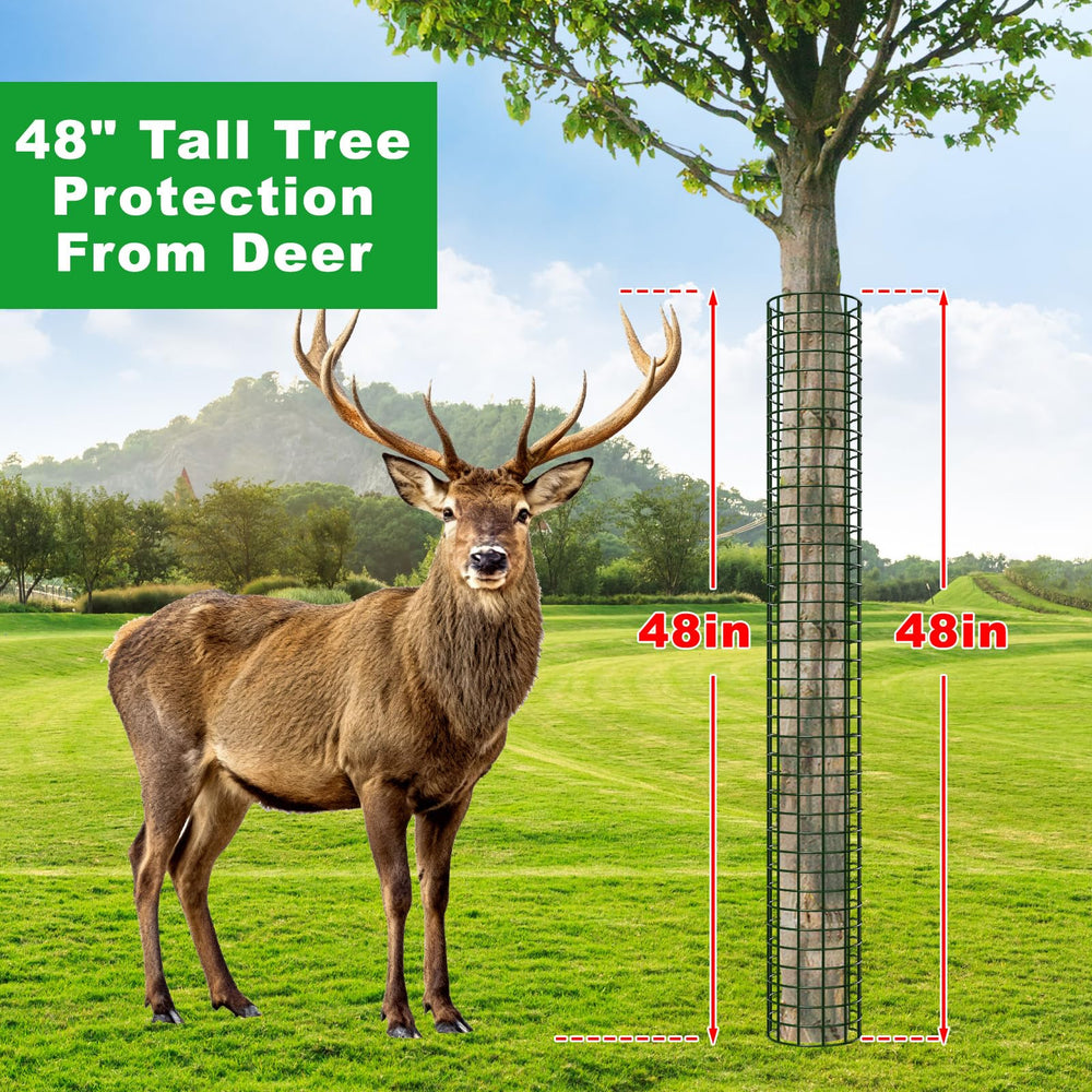 Aifanss tree guards in a garden setting protecting multiple saplings