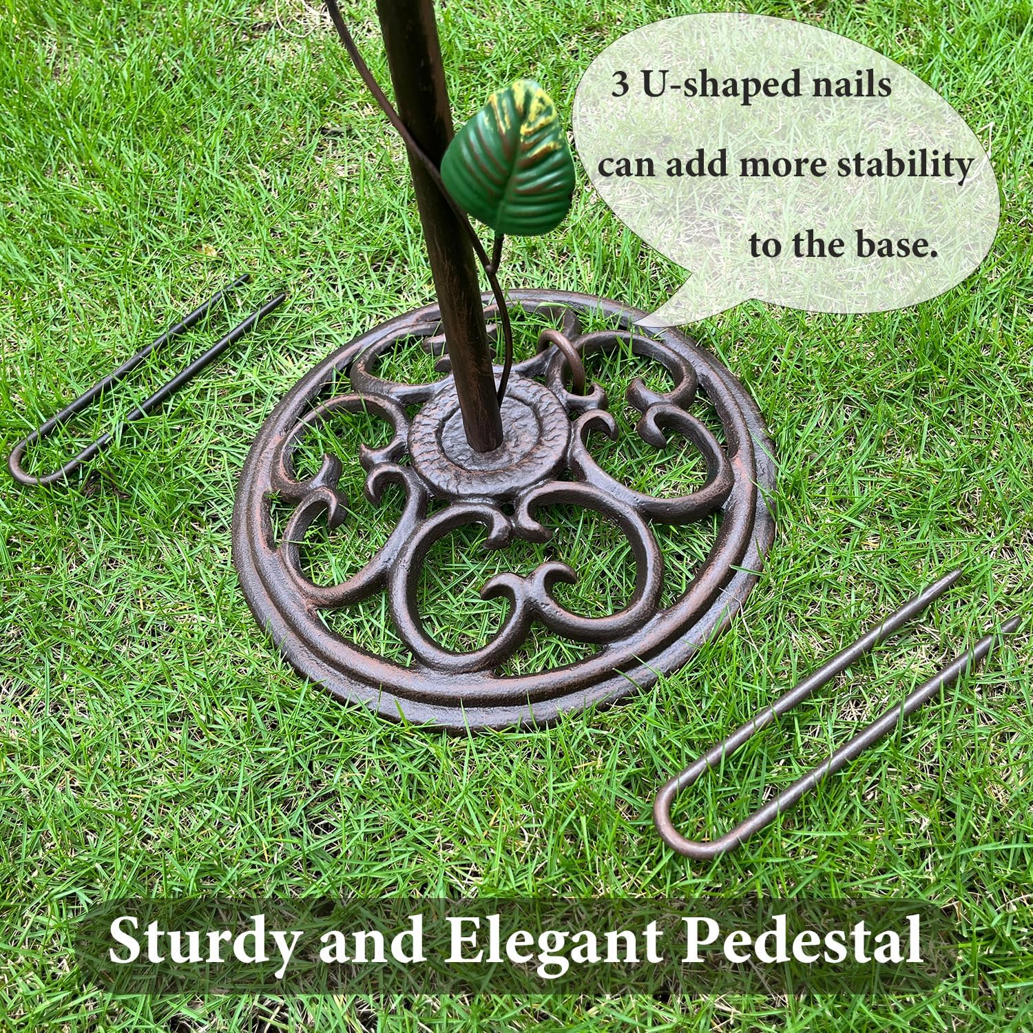 Aifeorzo heavy cast iron base and anchor nails demonstrating stability and benefit: secure placement