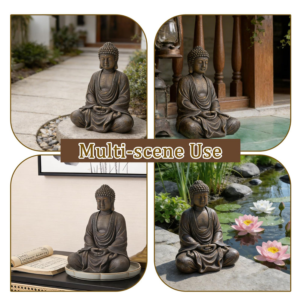 Aifeorzo Buddha placed in garden setting adding serene focal point and visual calm