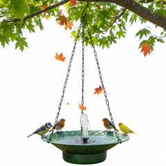 Aifeorzo front view of hanging bird bath showing design and benefit of attraction