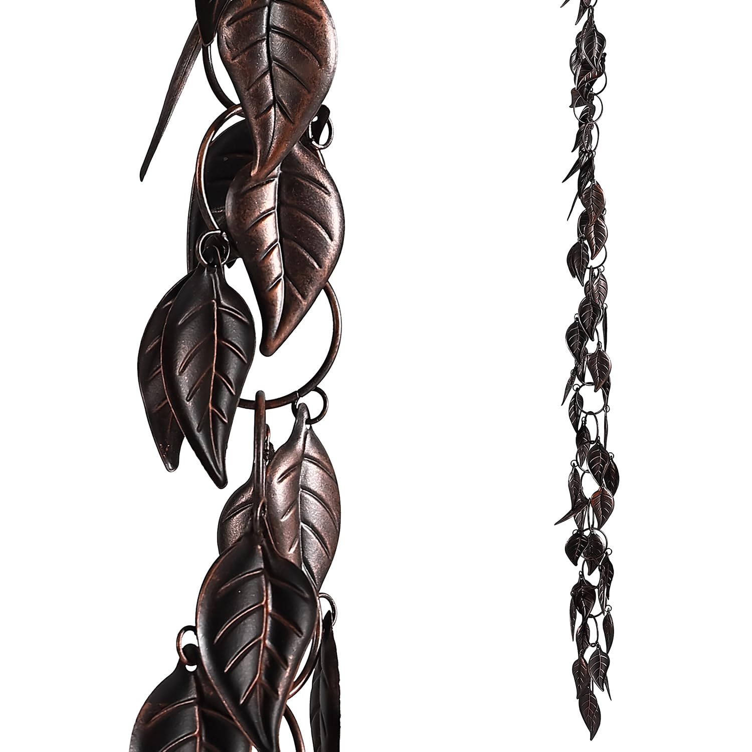 Aifeorzo front view of leaves rain chain showcasing decorative downspout replacement benefit