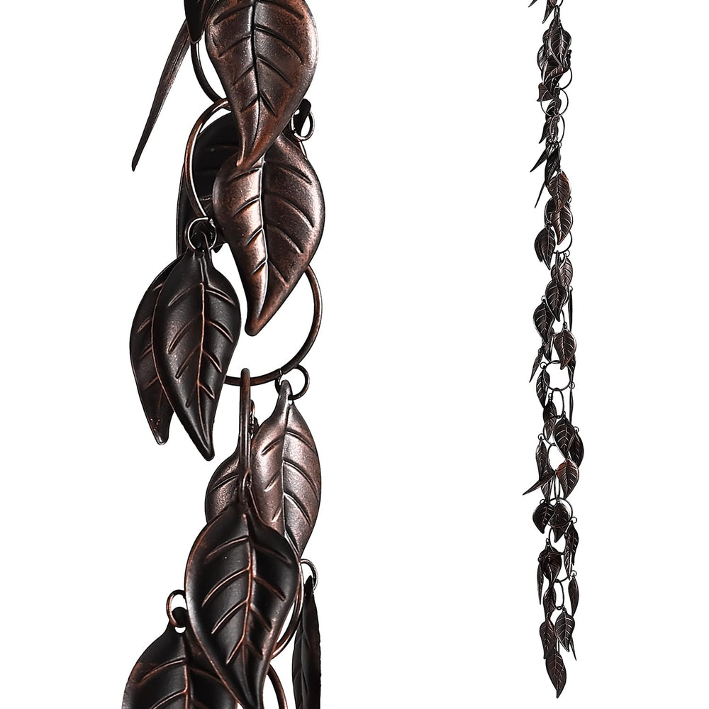 Aifeorzo front view of leaves rain chain showcasing decorative downspout replacement benefit