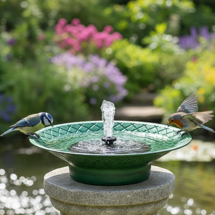 Aifeorzo front view metal bird bath showing durable finish and elegant bowl