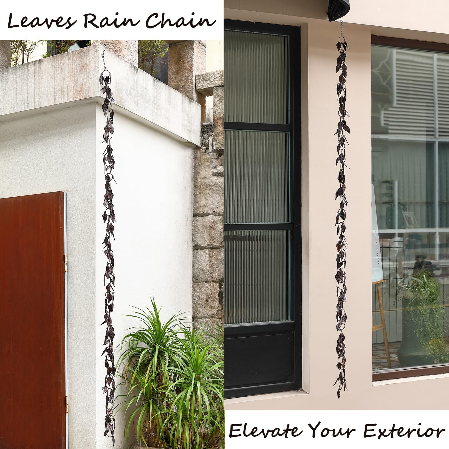 Aifeorzo rain chain in active rainfall creating soft cascade sound and visual appeal