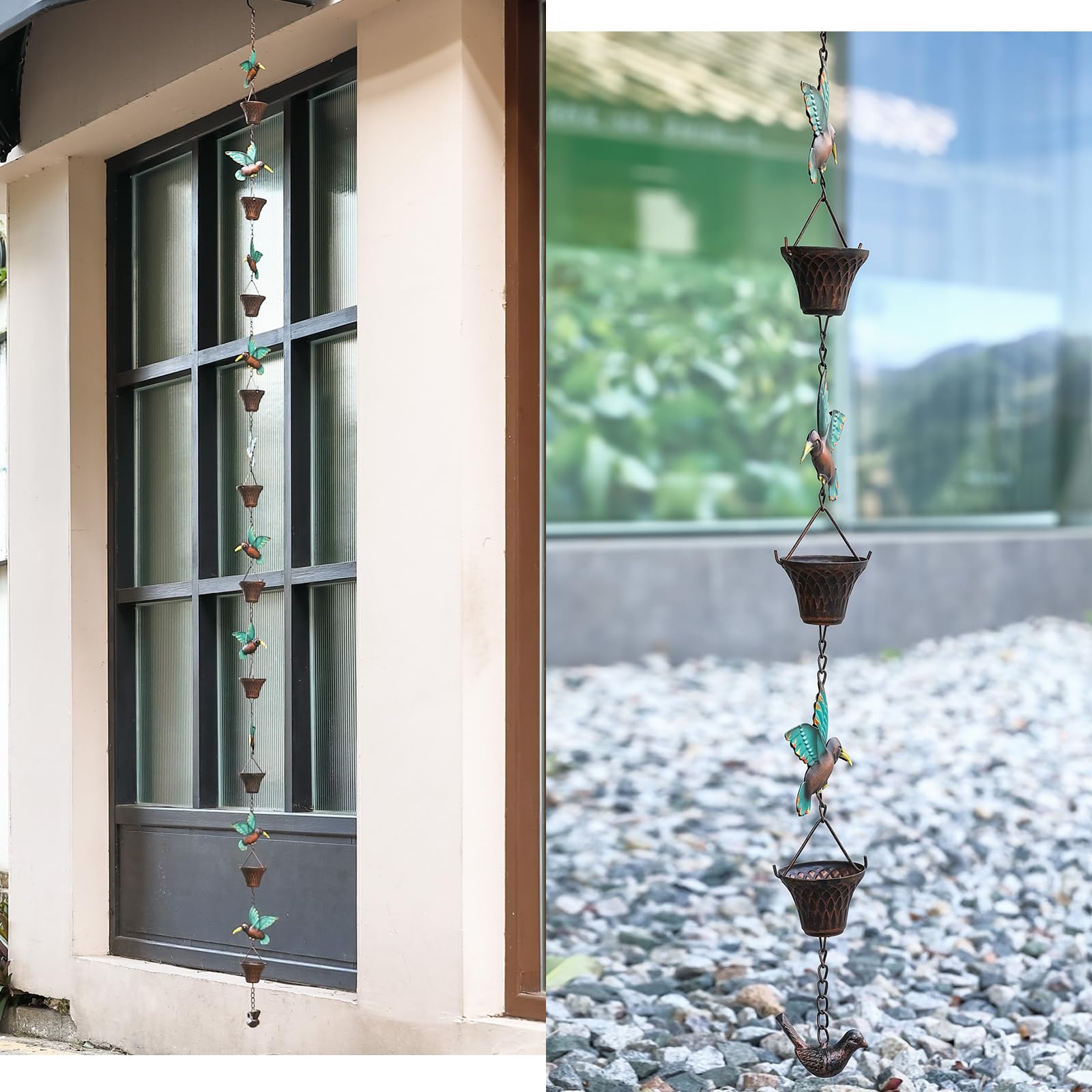 Aifeorzo rain chain channeling flowing water to ground efficiently