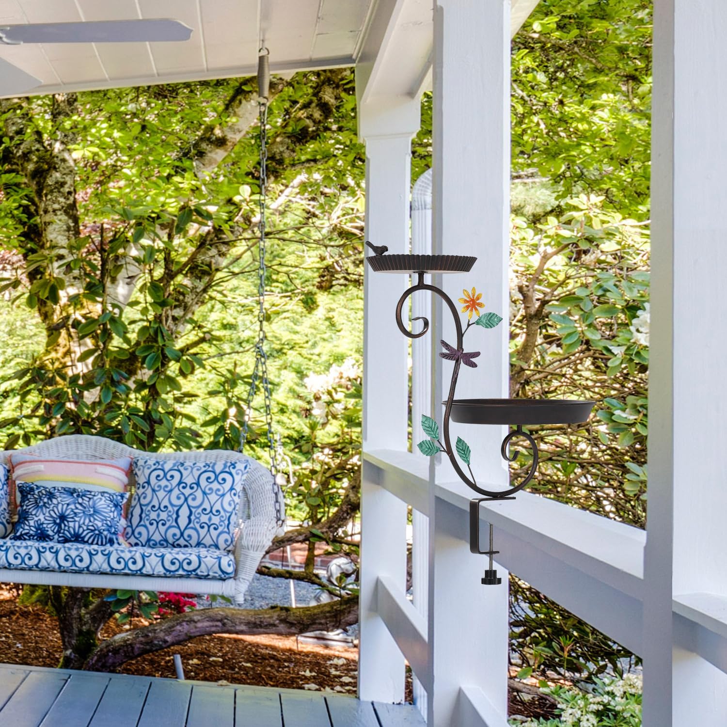 Aifeorzo side profile mounted on porch rail, demonstrating compact stability