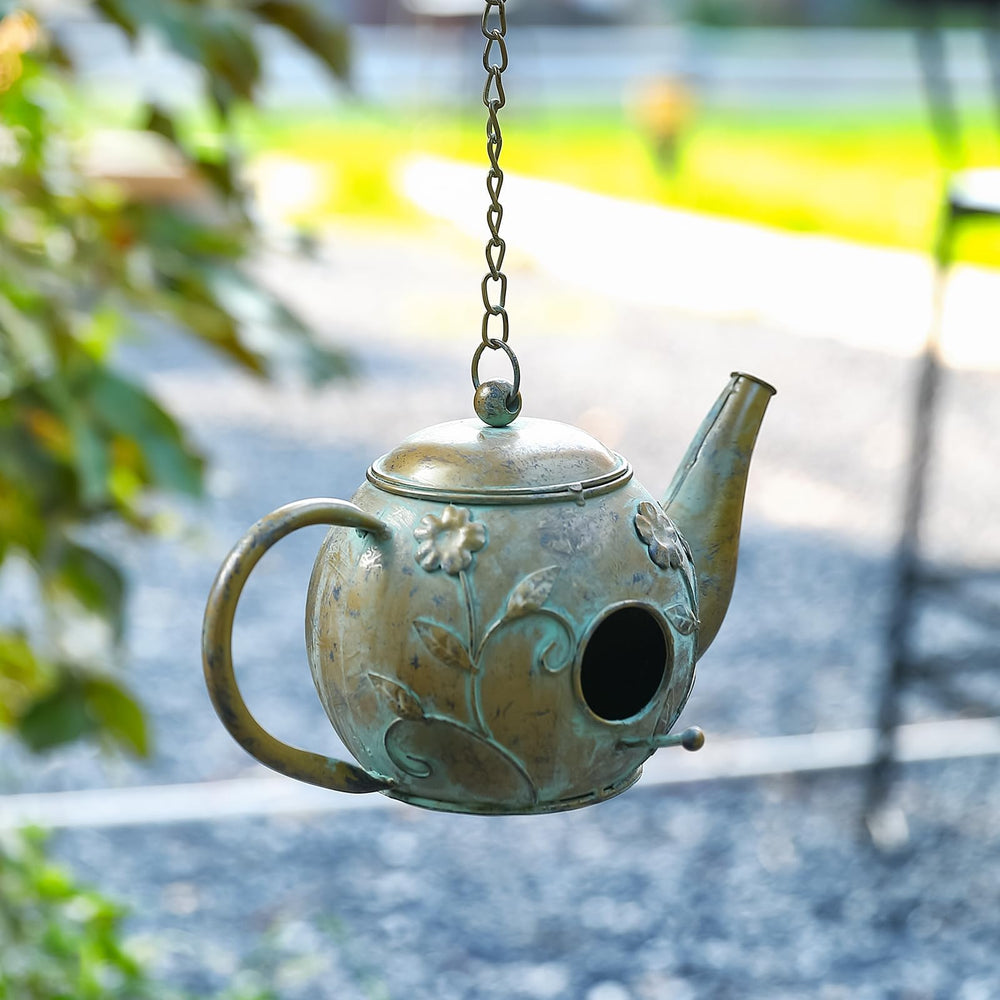 Aifeorzo teapot birdhouse floral accent detail adding aesthetic charm outdoors
