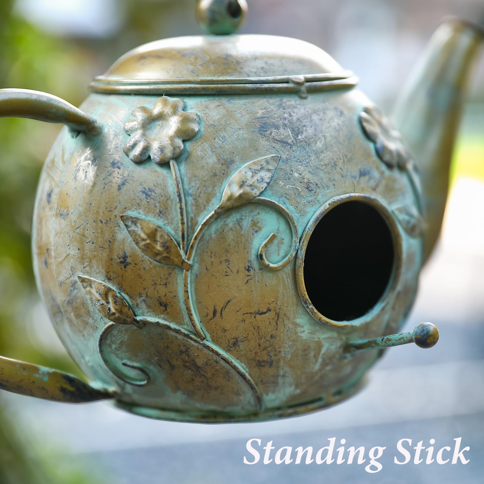 Aifeorzo teapot birdhouse styled on porch adding decorative garden appeal