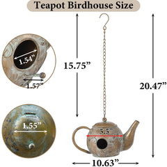 Aifeorzo teapot birdhouse top hook detail for easy hanging and secure placement