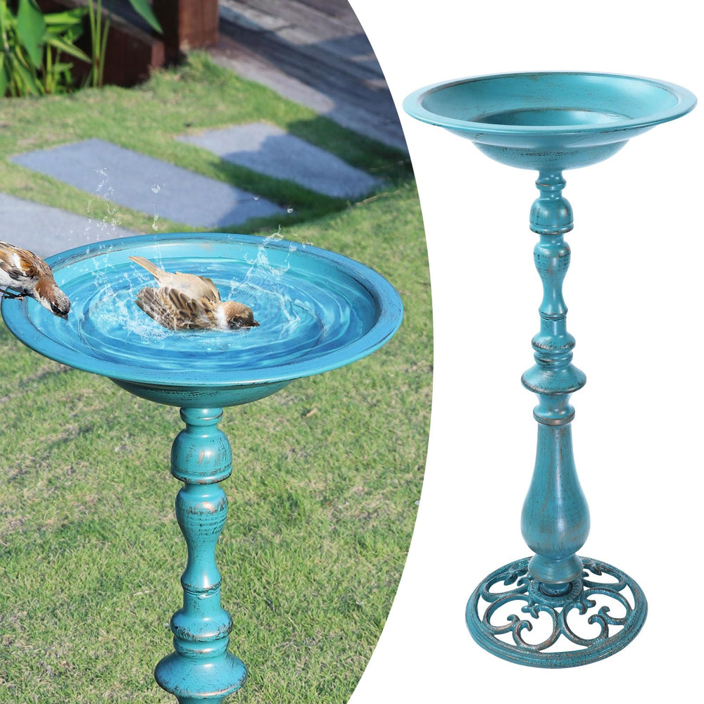 AIHAOKAN front view of blue bird bath showing classic design and curb appeal