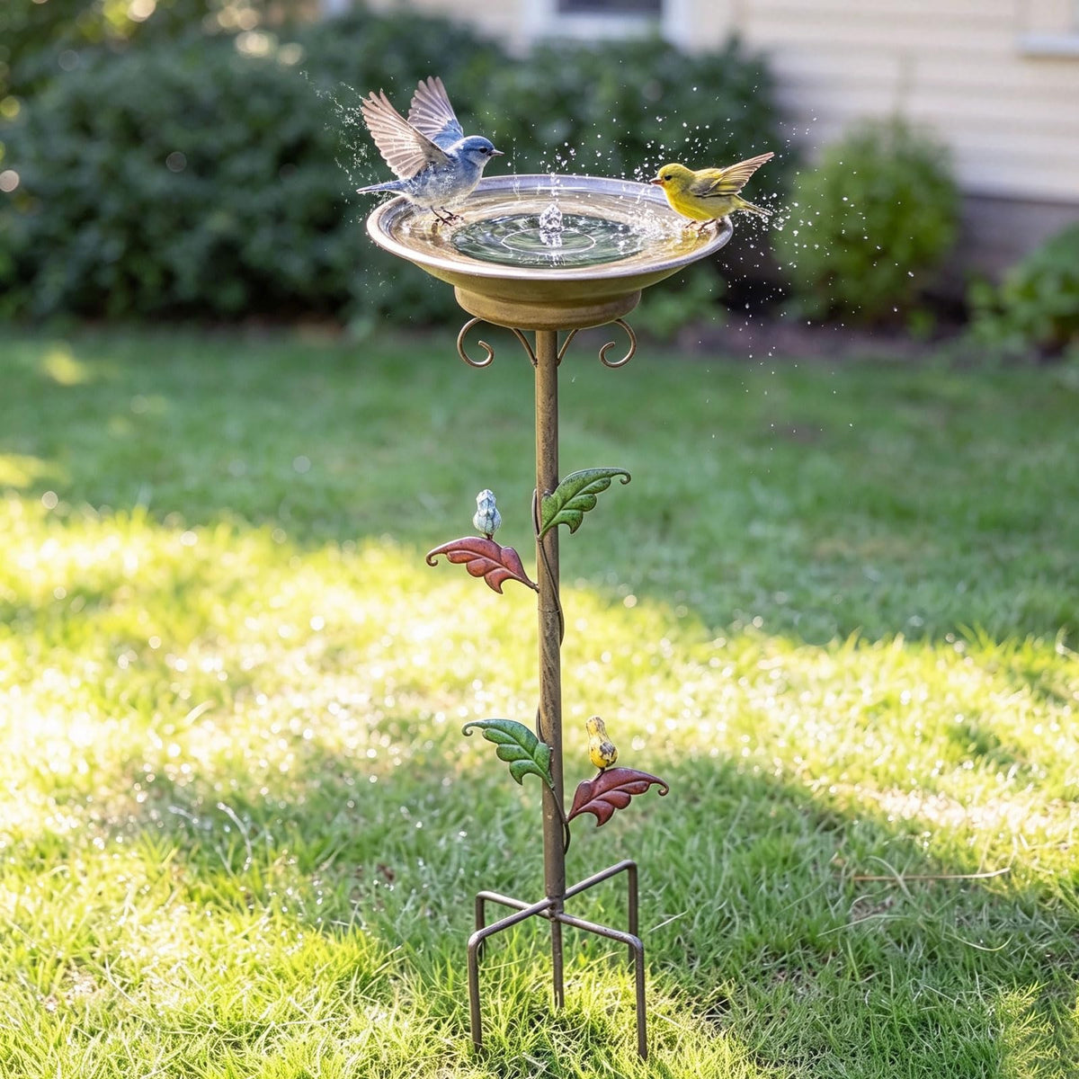 AIHAOKAN front view of metal bird bath showing durable finish and fountain benefit