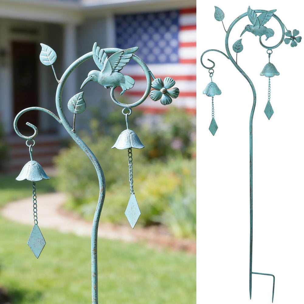 AIHAOKAN hummingbird stake front view showing decorative bird and bells benefit curb appeal