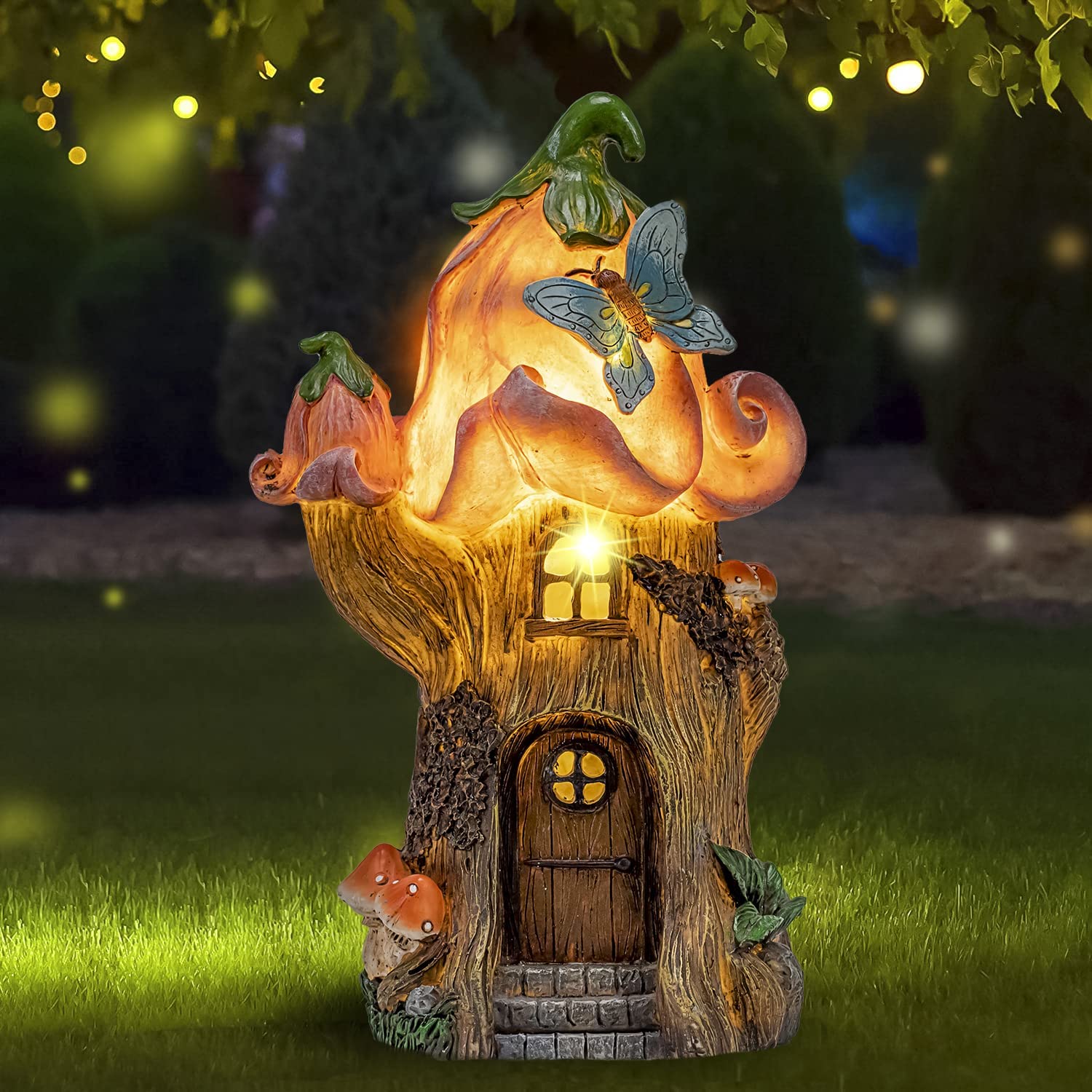 AIINY front view of pink gnome house showing whimsical design and LED lighting appeal