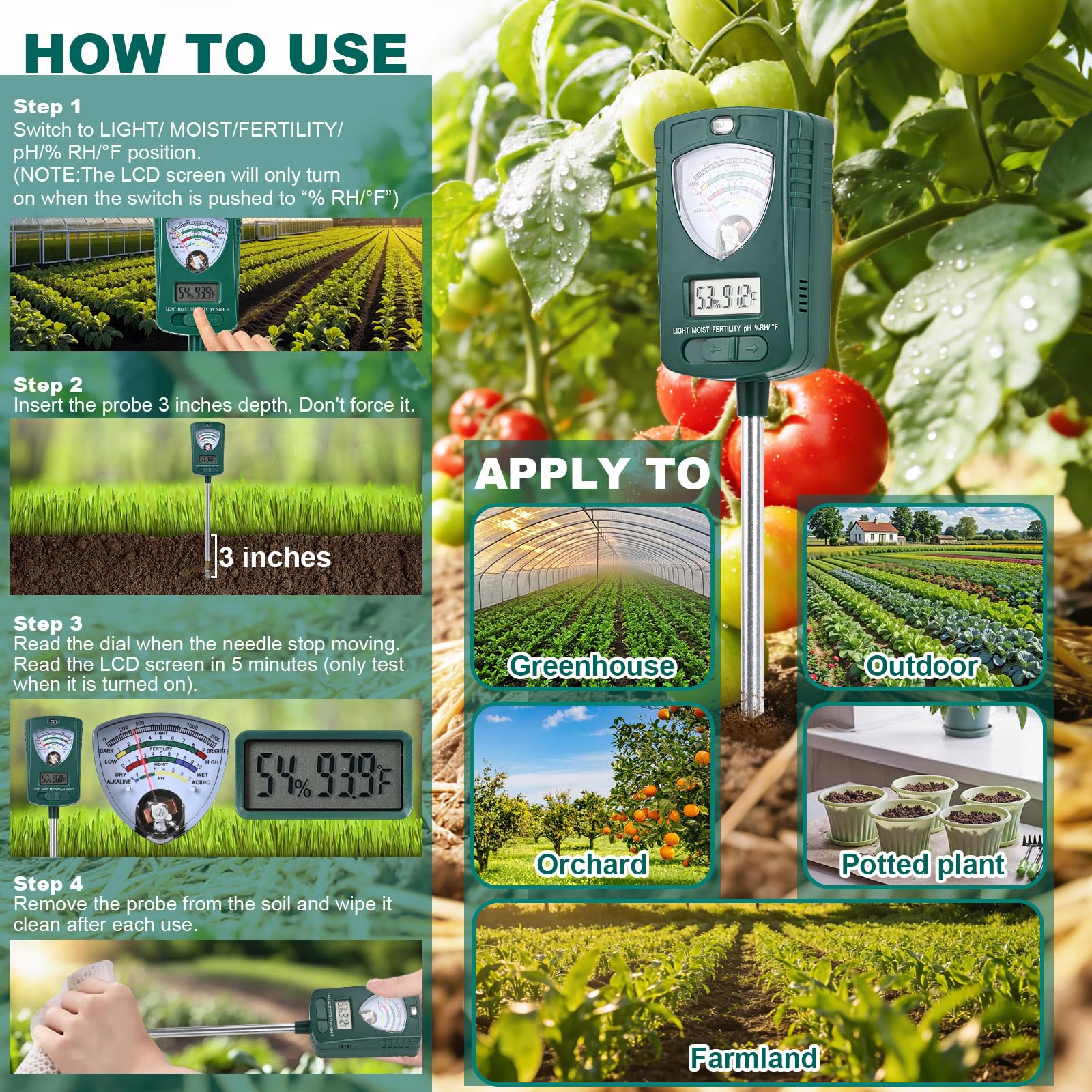 AIKOR held in hand for size scale, compact for portable garden and greenhouse checks