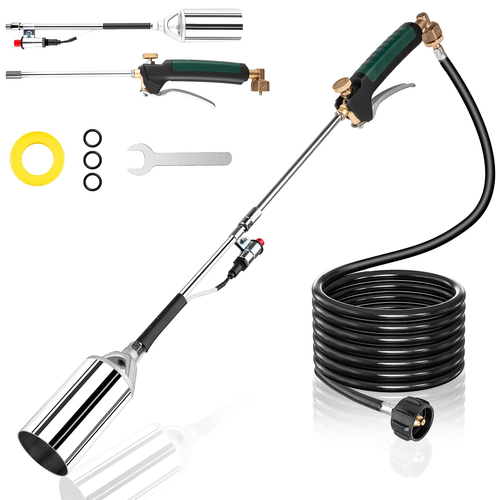 Aikyciu front view of wand and 10ft hose showing reach and setup benefit