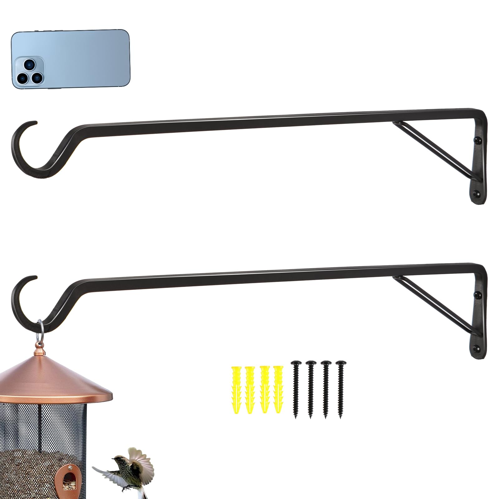 AILIN YELOKIE front view of mounted 23-inch hanger showing secure plant display and stability
