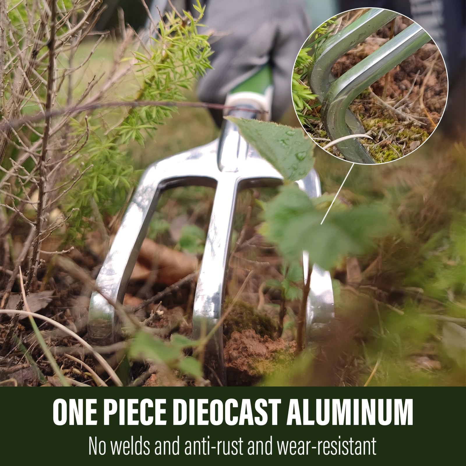 Aimerla die-cast aluminum trowel detail demonstrating rust-resistant sturdy construction benefit