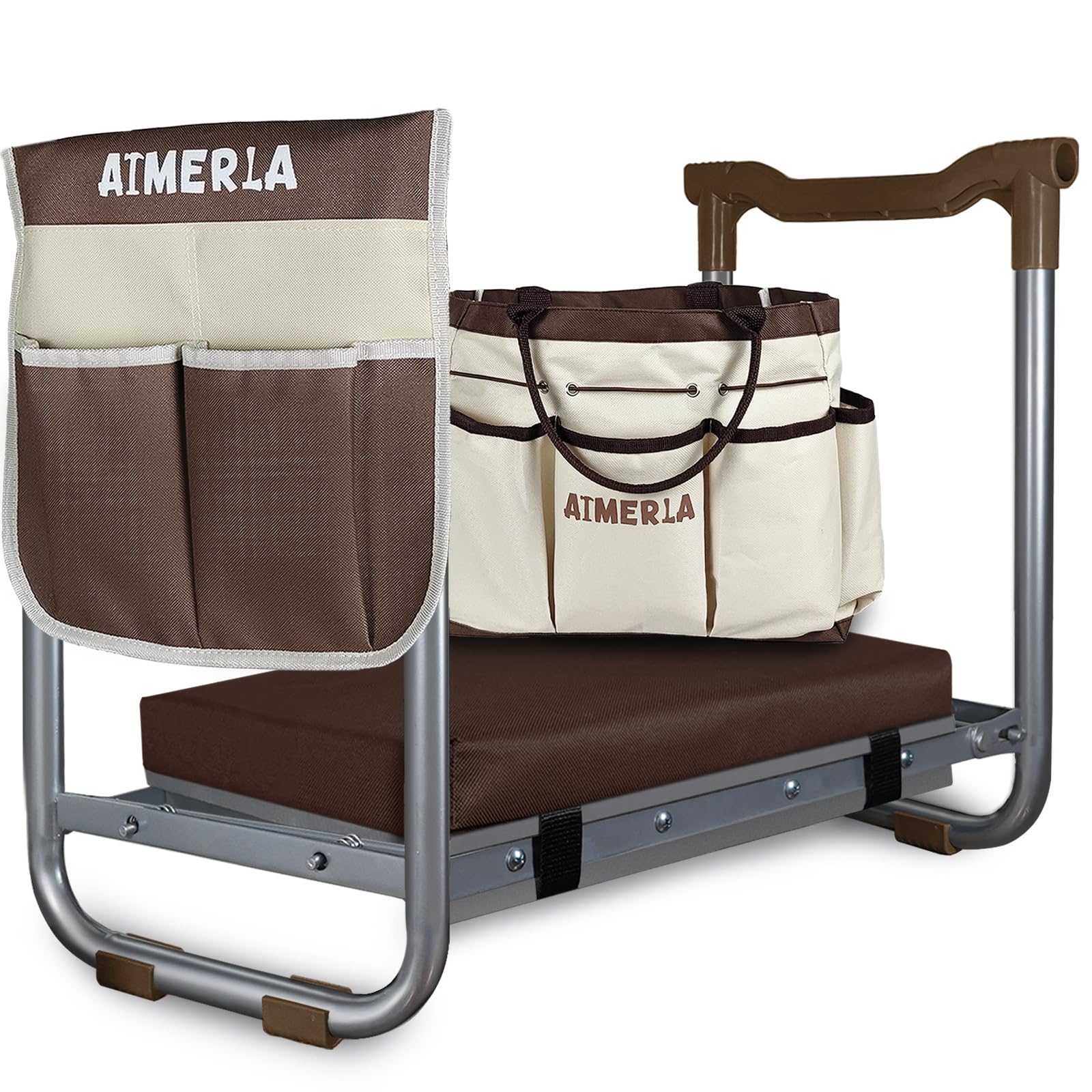 Aimerla K5 front view folded open showing sturdy frame and bench support benefits