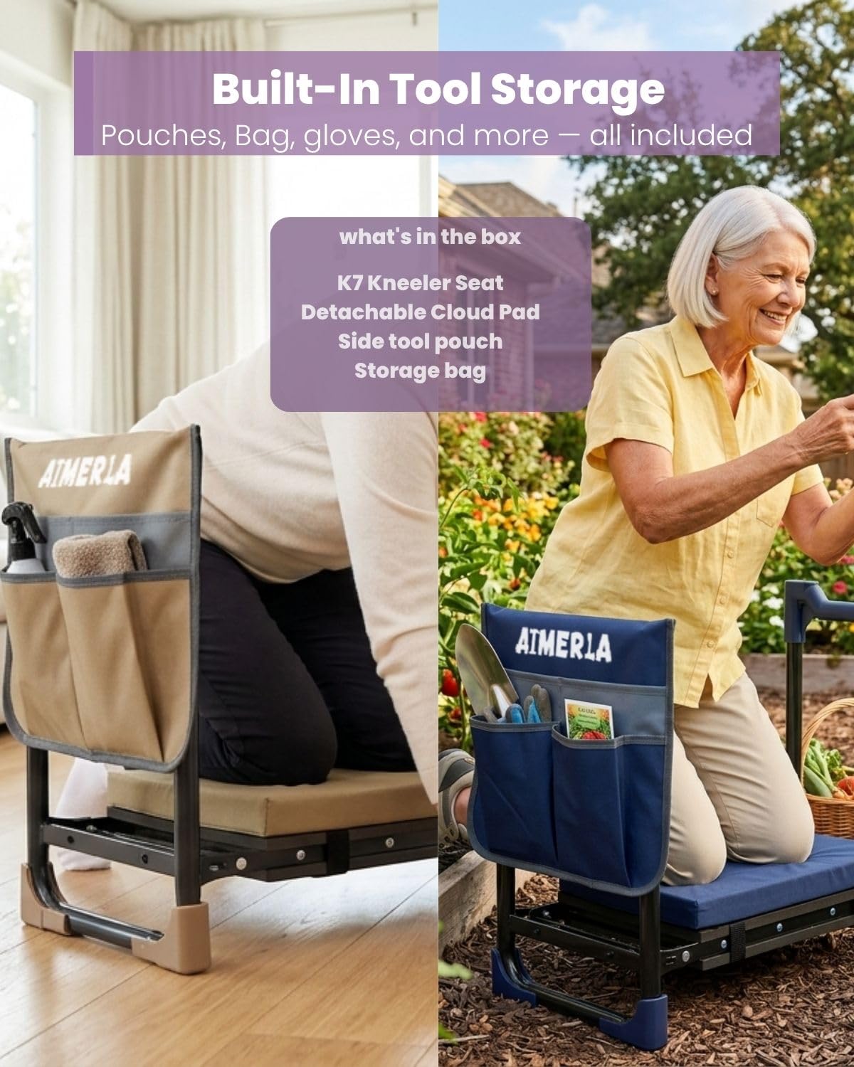 Aimerla K7 next to ruler showing seat and kneel heights for sizing confidence
