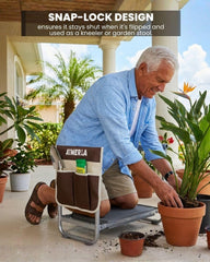 Aimerla side profile open kneeler demonstrating stool conversion and sturdy frame