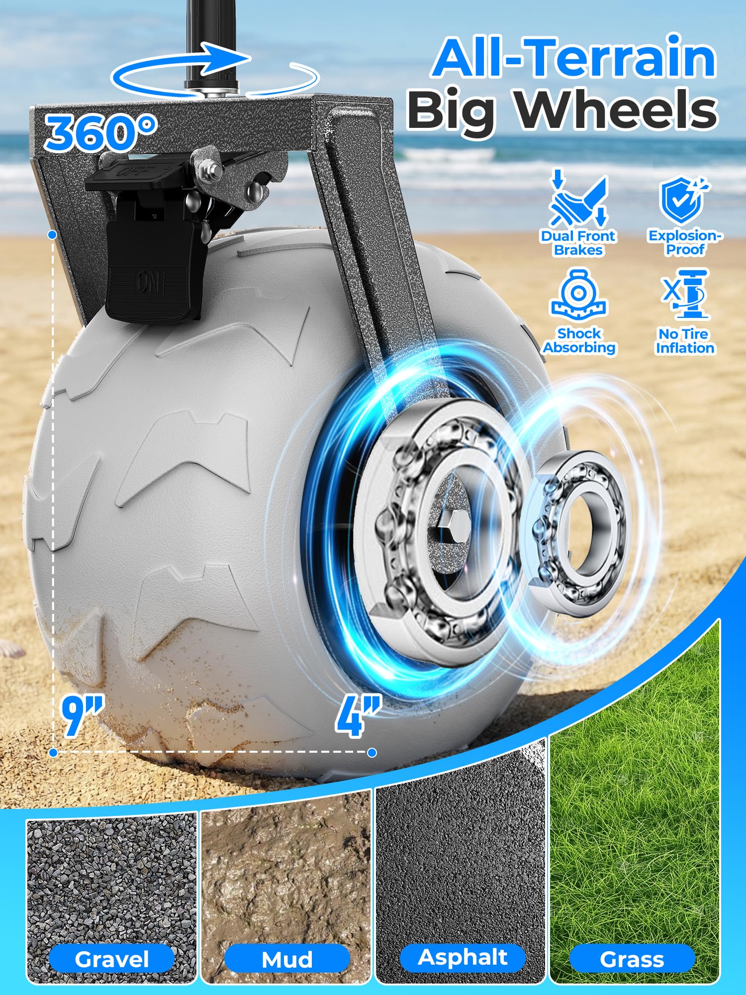 Aimnny 9x4 all-terrain wheel close-up for smooth sand and grass rolling