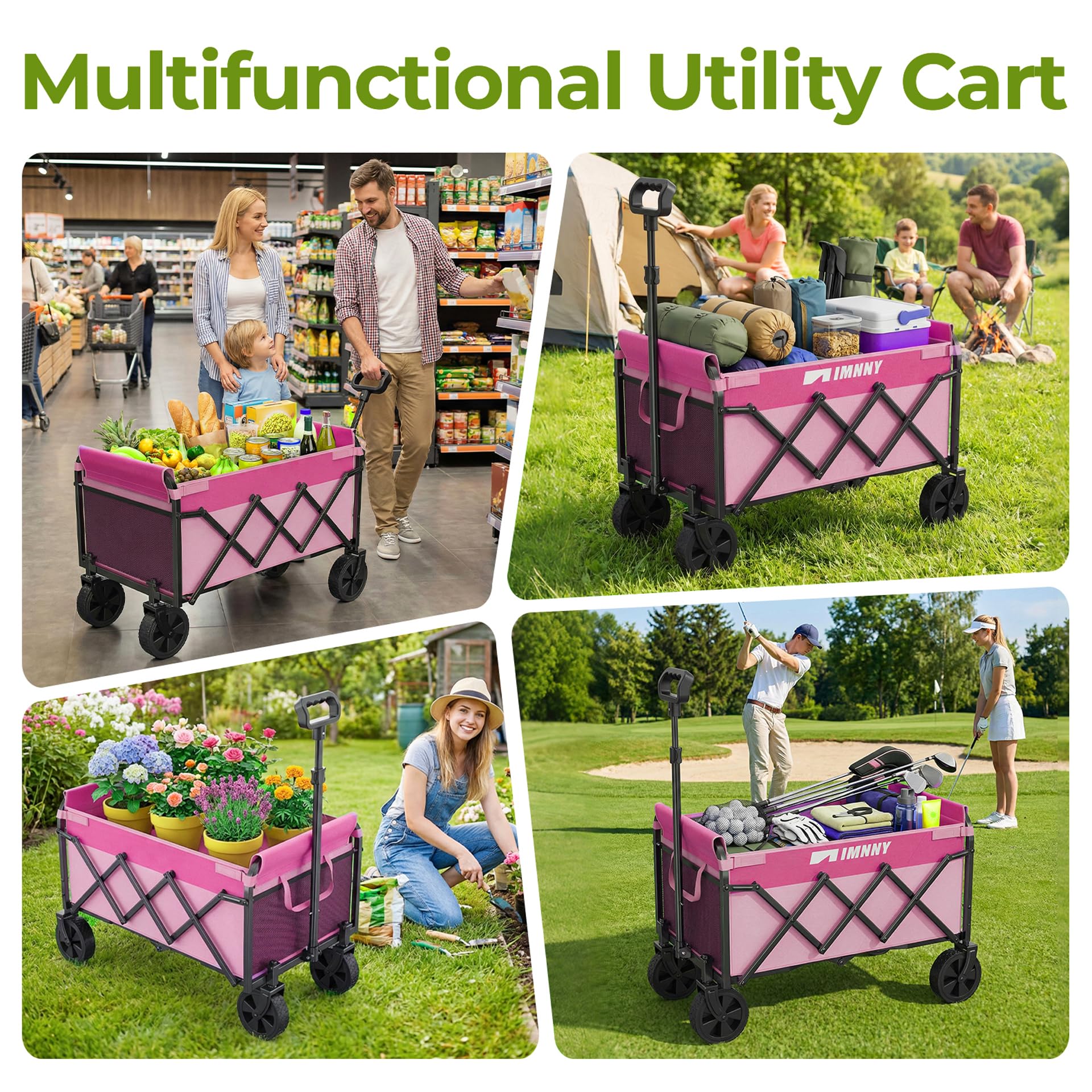 Aimnny folded pink wagon stored in car trunk for effortless transport and saving space