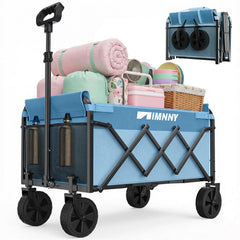 Aimnny front view of wagon showing sturdy frame and entrance-ready load capacity