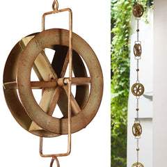 AINISIS front view of full 5.7ft rain chain showing rustic design and function