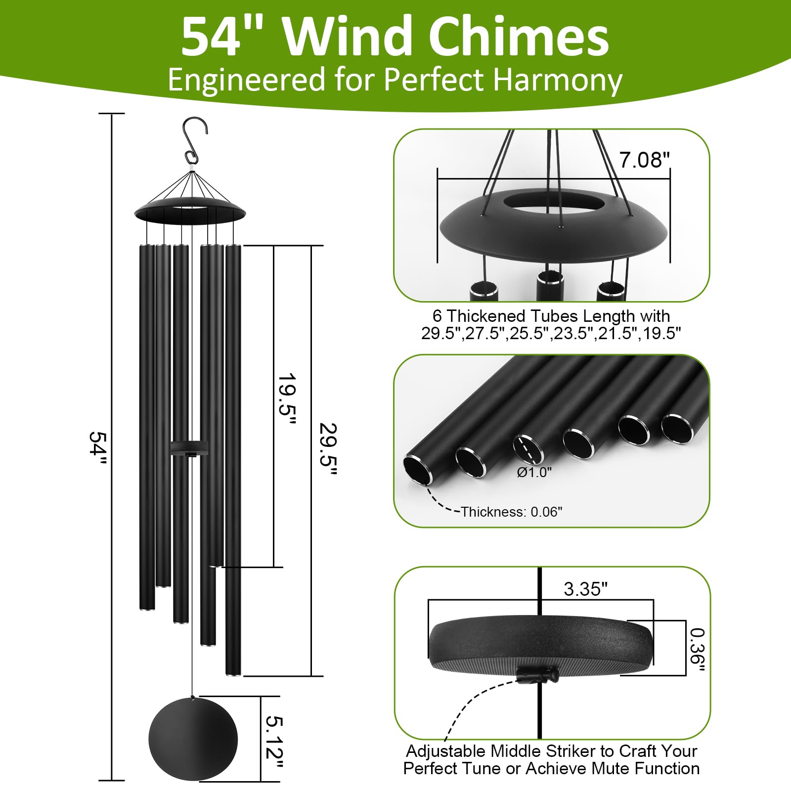 Aioguisn chime next to a chair illustrating 54-inch scale for visual sizing benefit