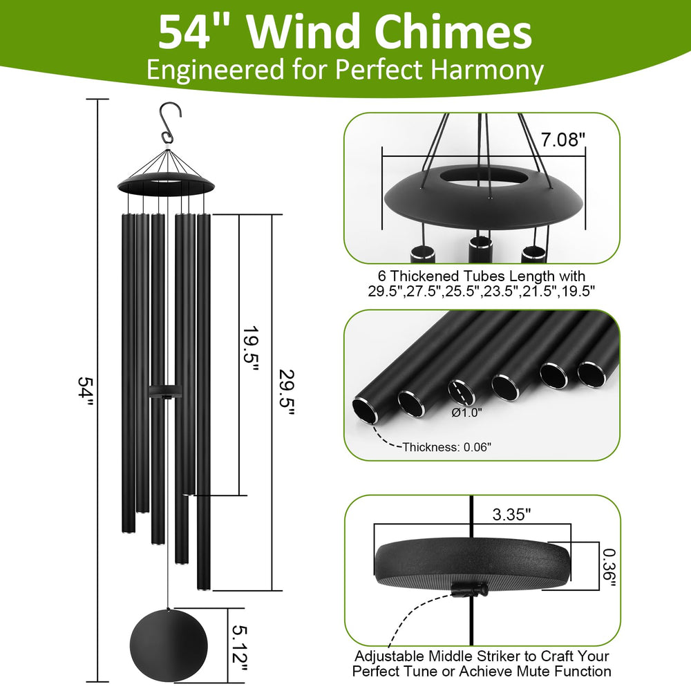 Aioguisn chime next to a chair illustrating 54-inch scale for visual sizing benefit