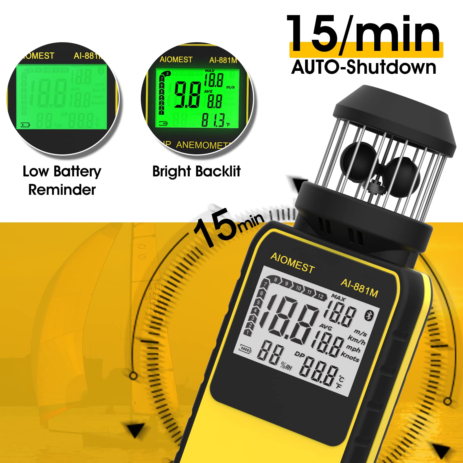 AIOMEST on tripod measuring wind hands-free for longer monitoring sessions