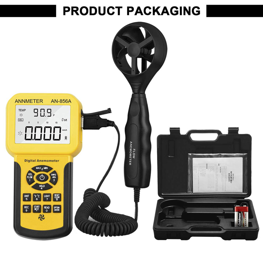 AIOMEST probe positioned at an HVAC register measuring vent airflow and temperature