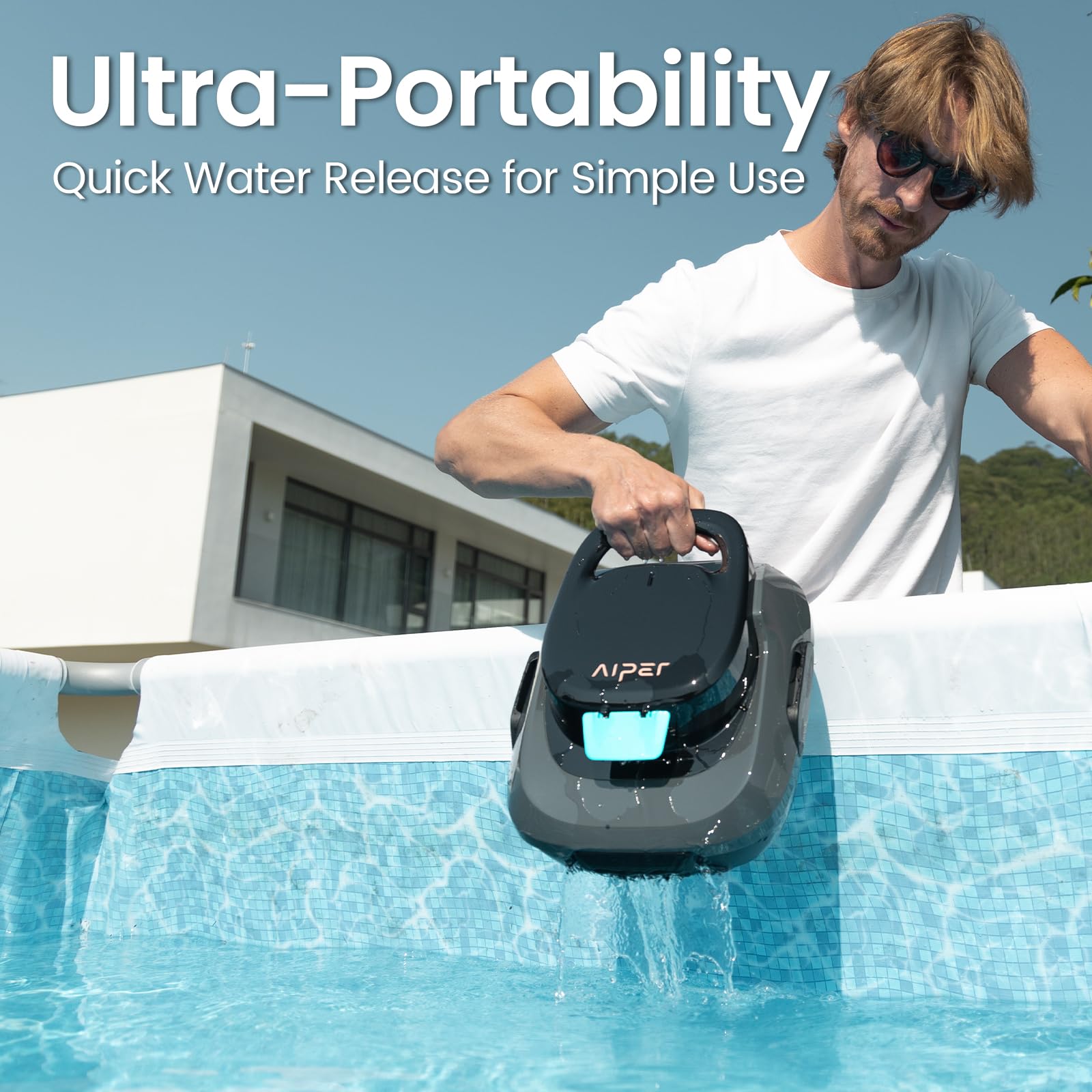 AIPER Scuba SE fast drain demo showing quick water expulsion benefit