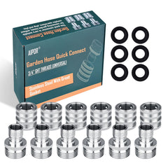AIPOR front view of 6-pack quick connect fittings showing durable metal finish and convenience
