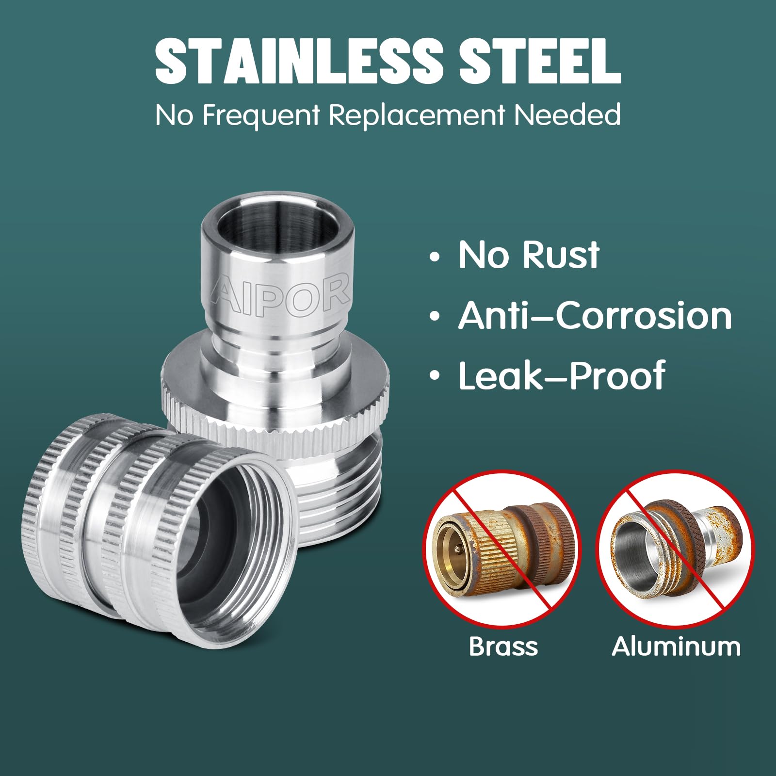 AIPOR stainless-steel surface detail highlighting corrosion resistance and long life
