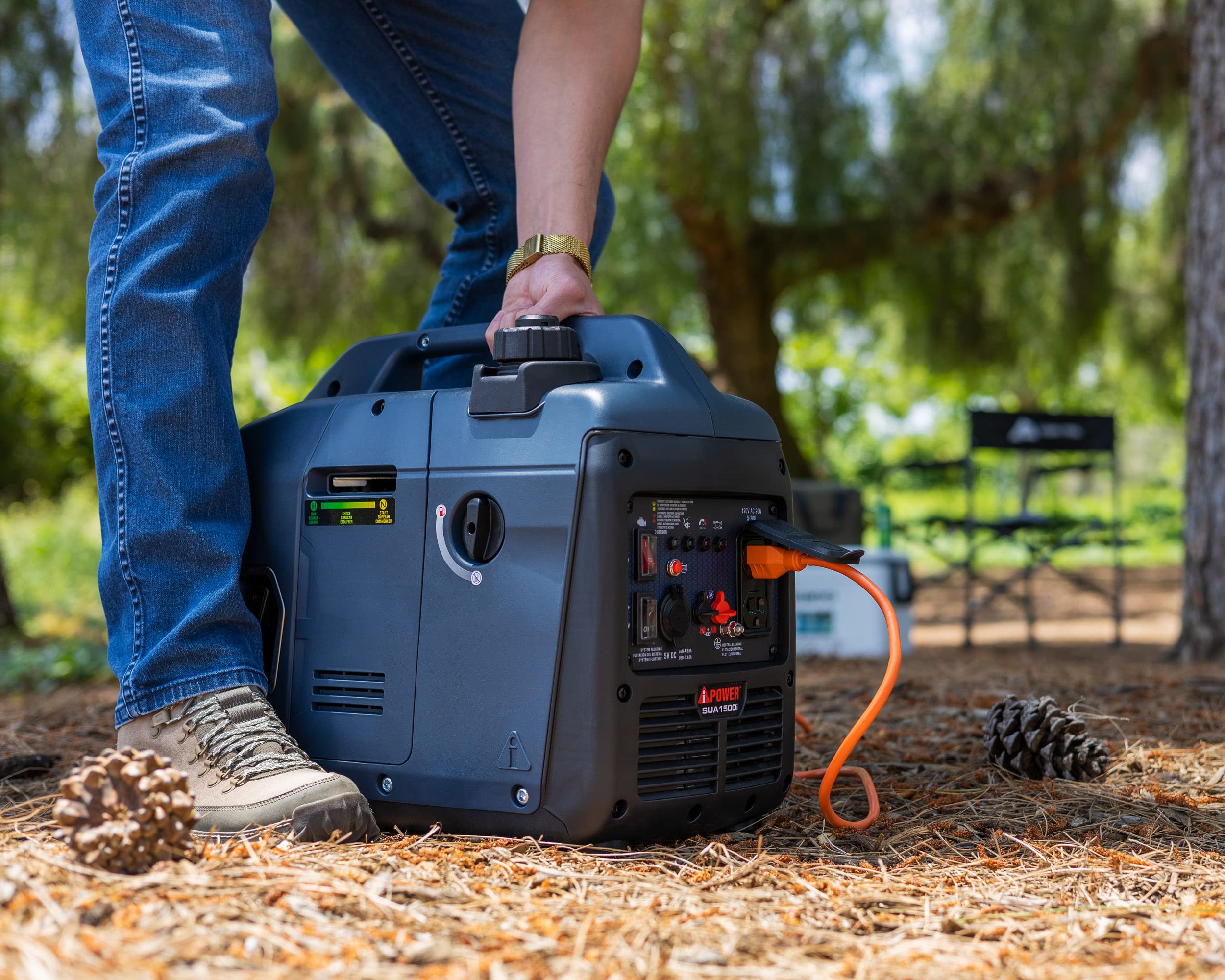 A-iPower beside a backpack showing scale and effortless transportability