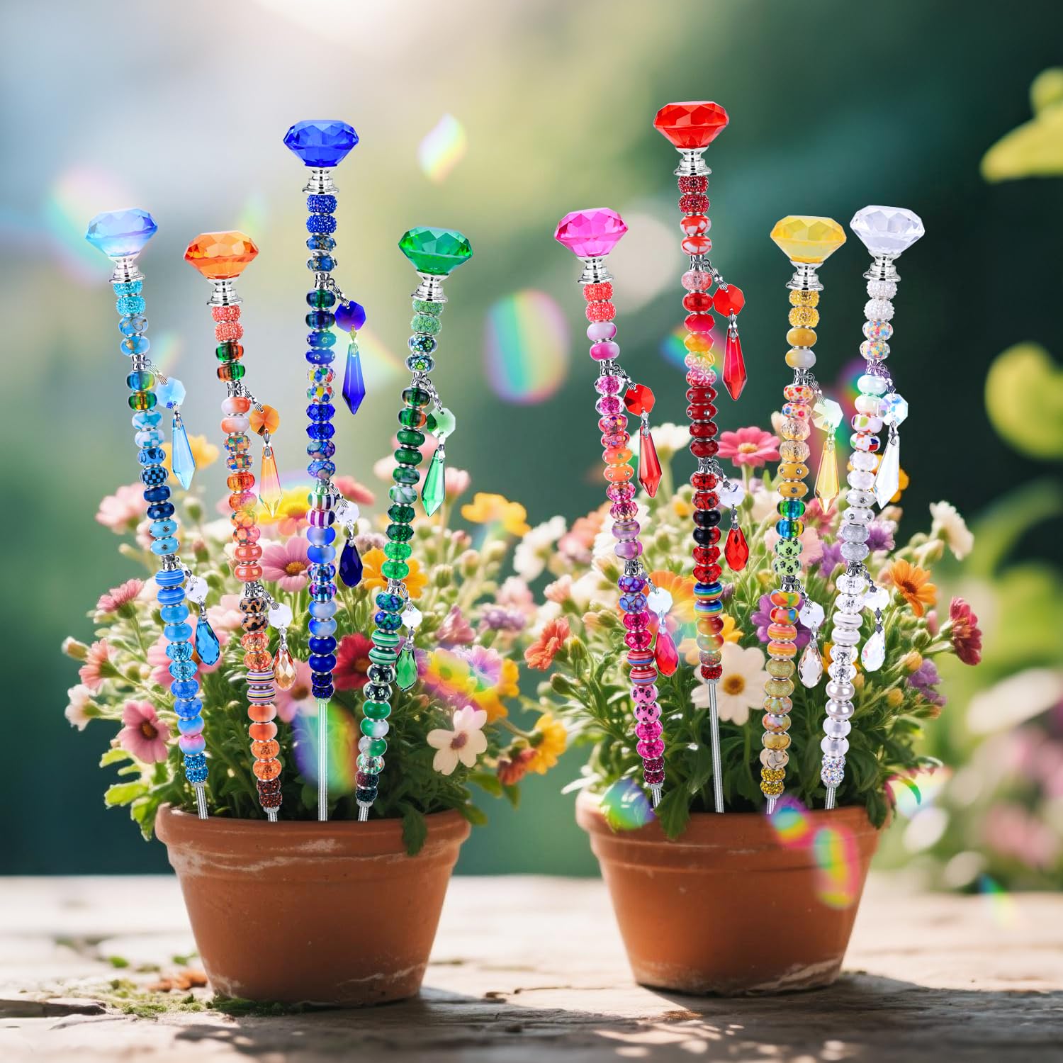 AIPRIDY wand staked in garden setting adding whimsical outdoor interest