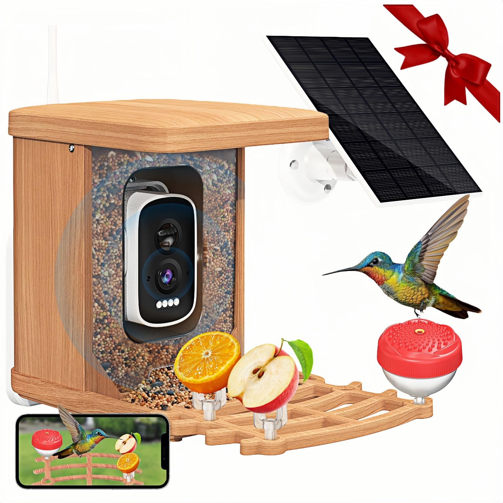 AiQInu feeder front view showing mount and clear feeding ports benefit garden viewing