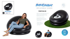 Air Candy side profile of inflatable chair demonstrating stable seating and comfort