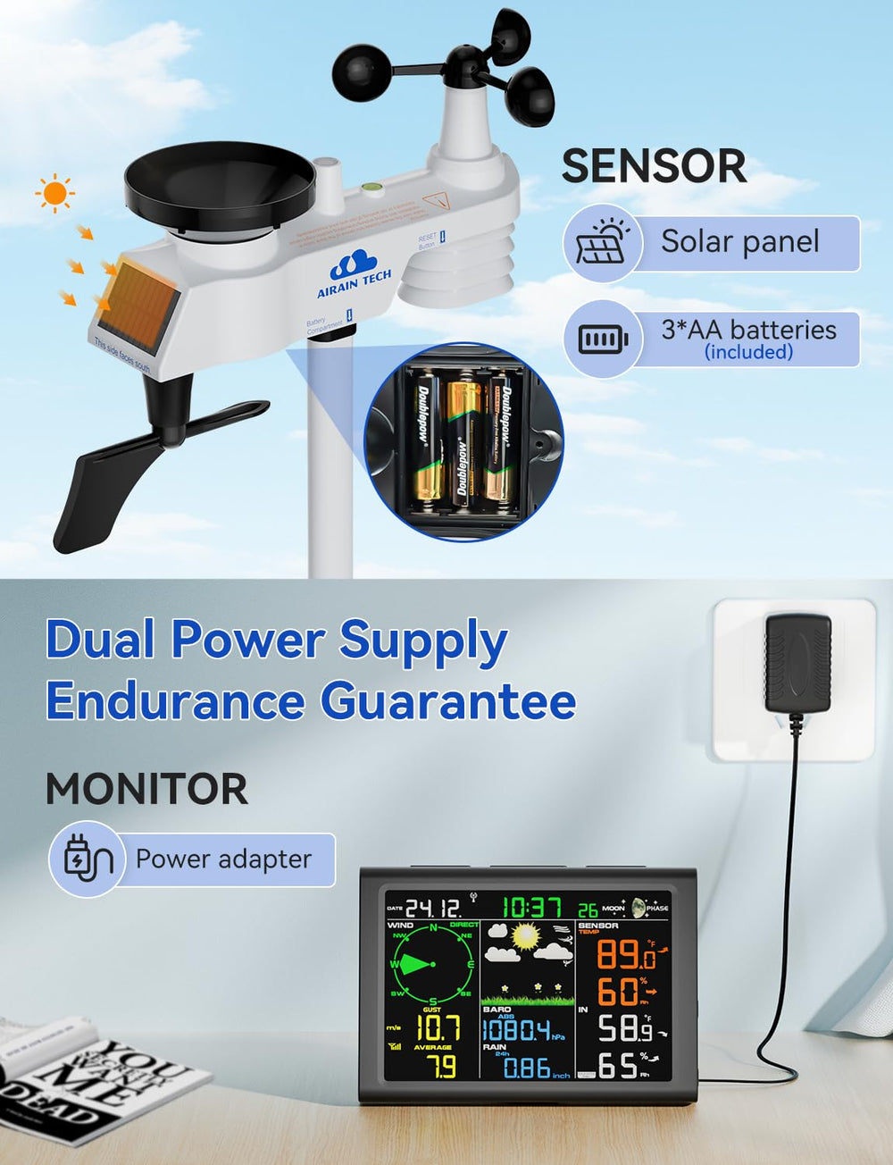 AIRAIN TECH anemometer and wind vane detail measuring speed and direction precisely