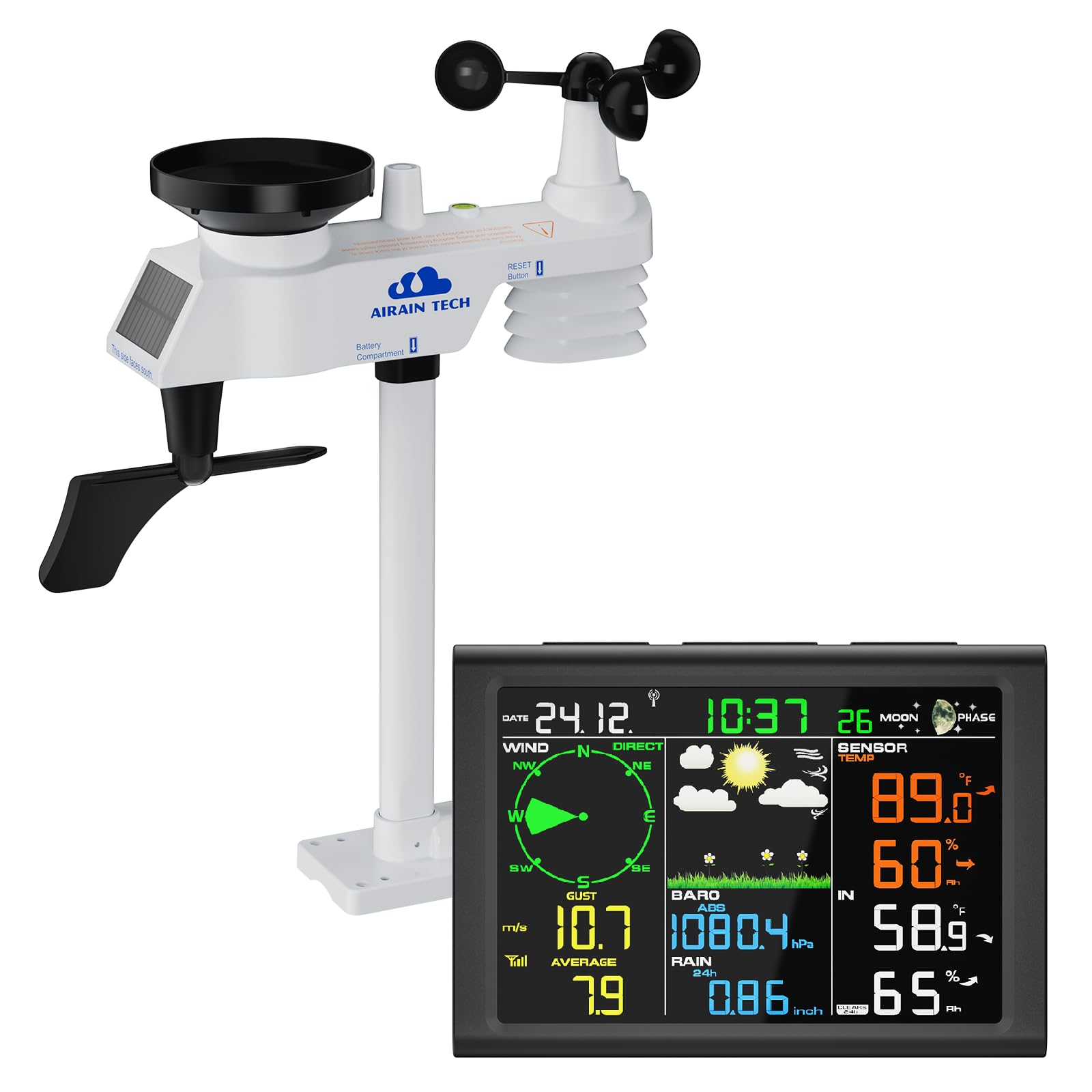 AIRAIN TECH console front display showing forecast and readings for quick planning
