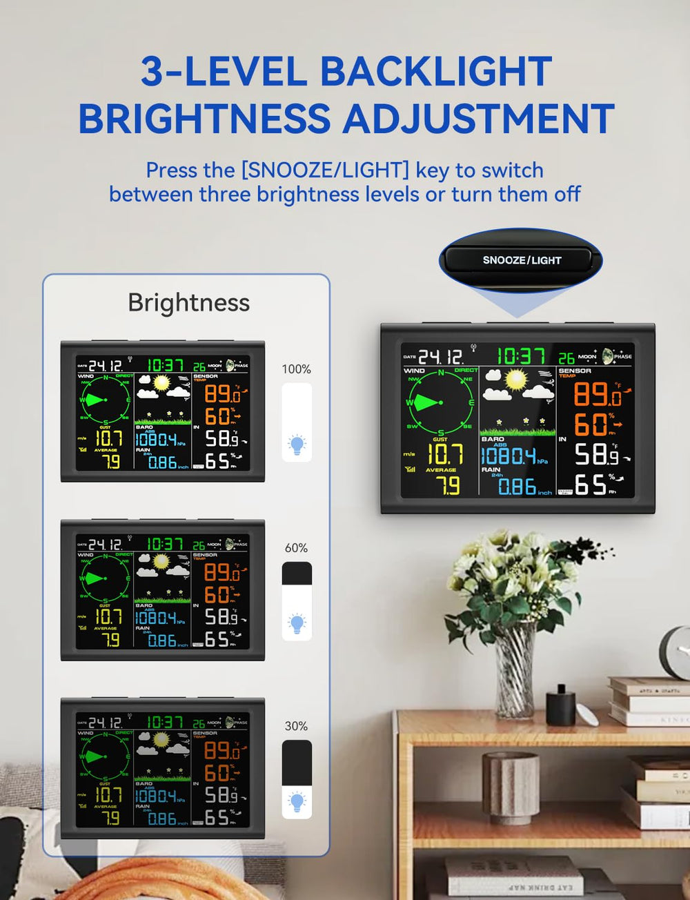 AIRAIN TECH console at night with reduced brightness for comfortable low-light viewing