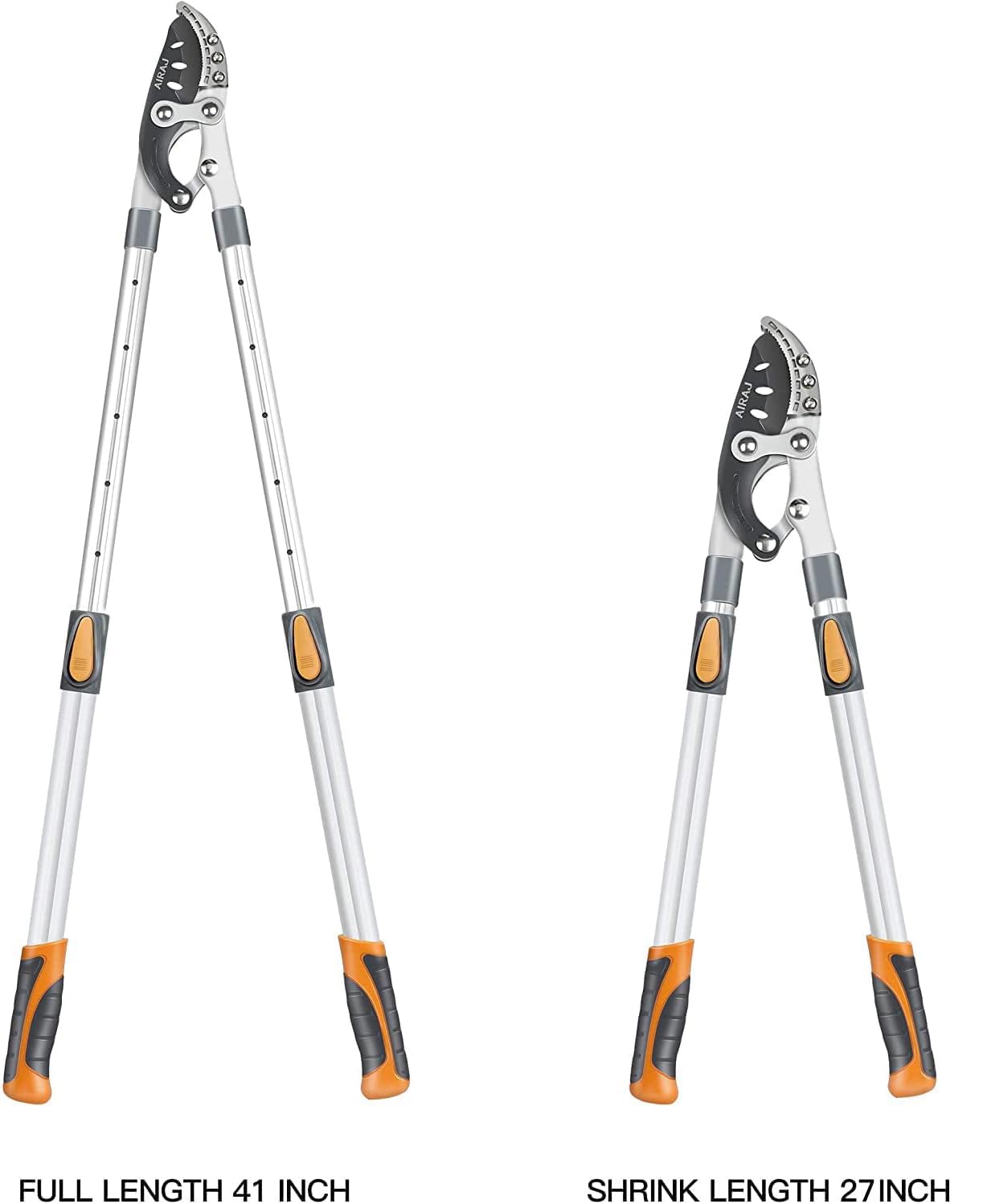 AIRAJ loppers fully extended showing reach to high branch, safer cutting benefit