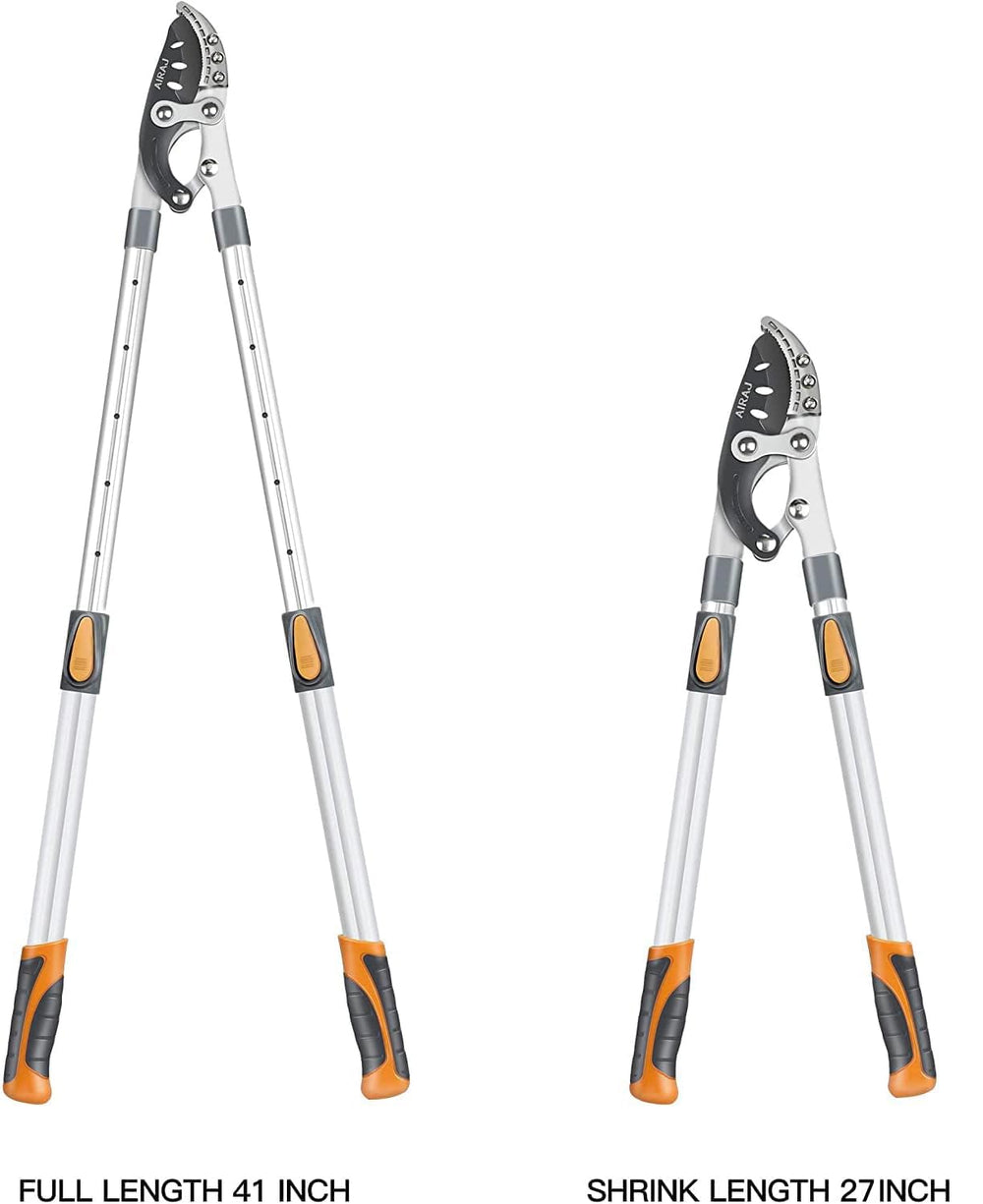 AIRAJ loppers fully extended showing reach to high branch, safer cutting benefit