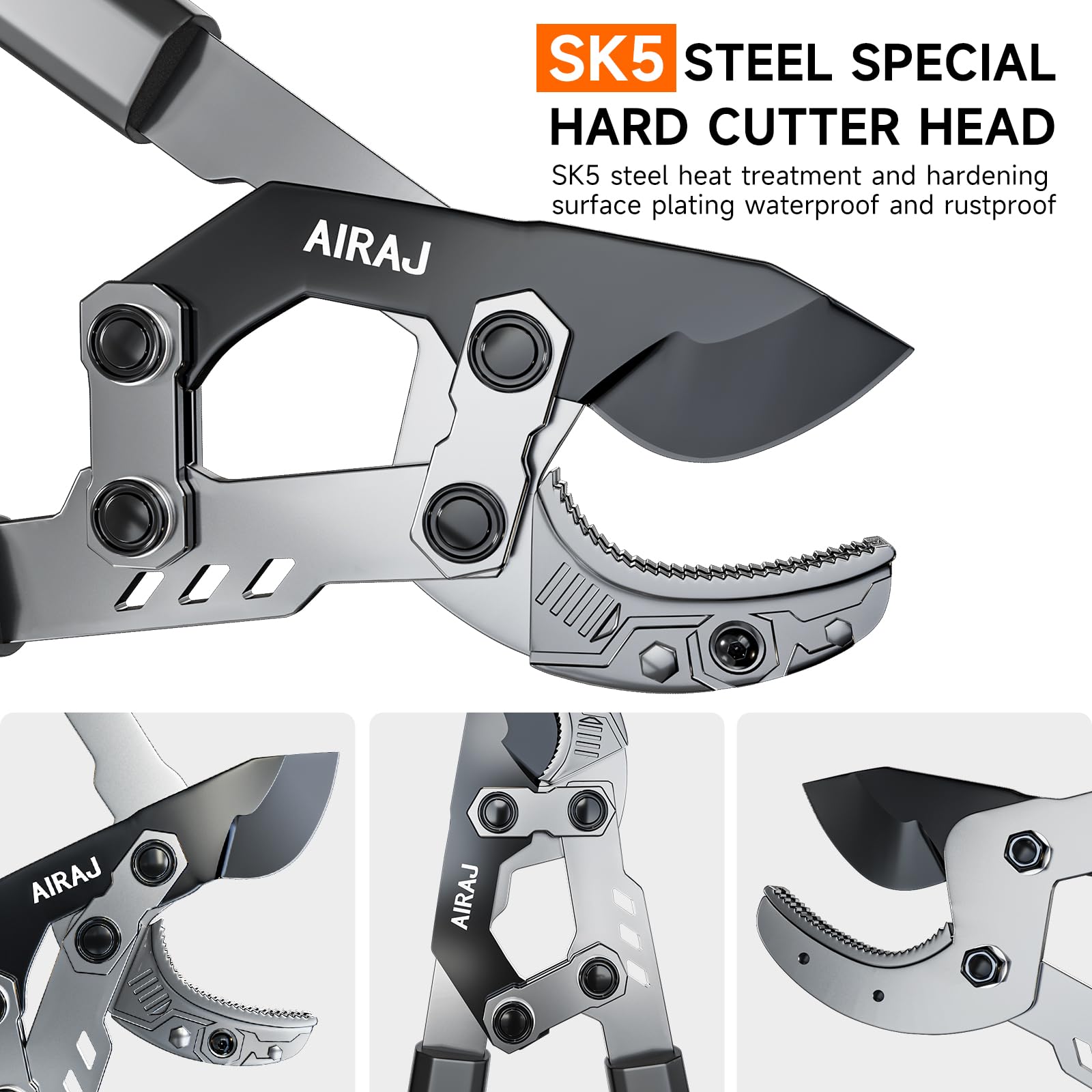 AIRAJ length comparison showing 27 to 37 inch range for higher branches and safer reach
