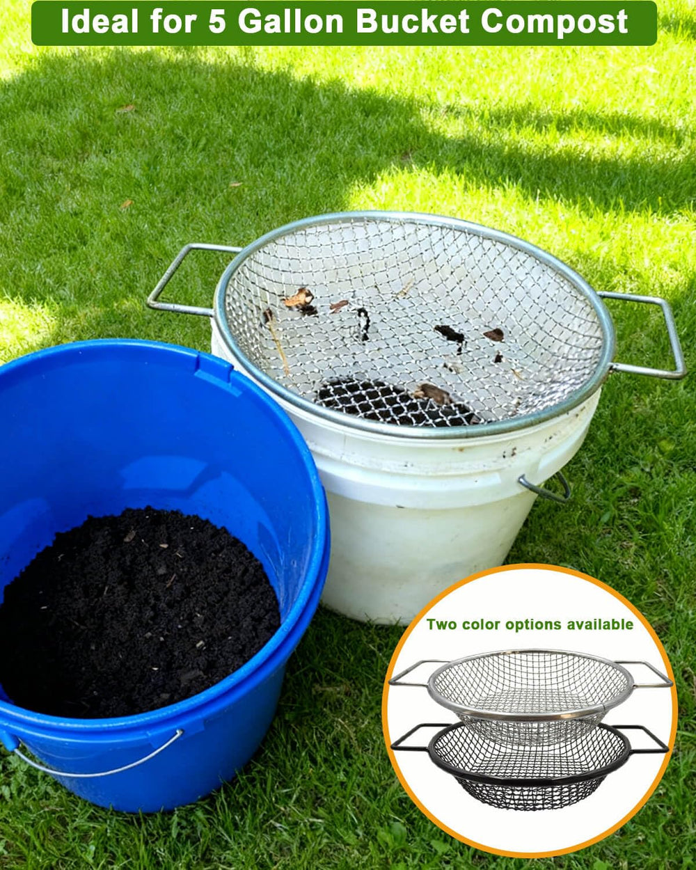 AireKouzia in use with gardener sifting soil into bucket for faster bed preparation